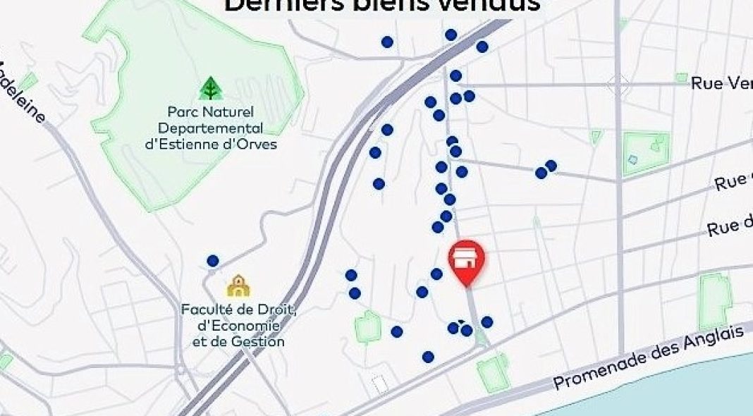 La carte des biens vendus par l'agence Istra